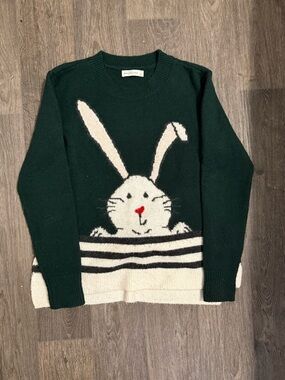 Abercrombie & Fitch Dark Green Bunny Sweater with Cream Accent
